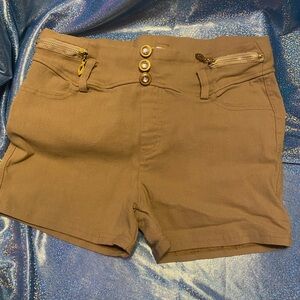 Brown Women's Shorts with Gold Accents
